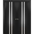 Sliding Closet Double Bi-fold Doors | Planum 0040 Ginger Ash with Black Glass | Sturdy Tracks Moldings Trims Hardware Set | Wood Solid Bedroom Wardrobe Doors  Black Matte