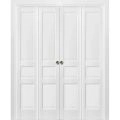 Sliding Closet Double Bi-fold Doors | Lucia 31 White Silk | Sturdy Tracks Moldings Trims Hardware Set | Wood Solid Bedroom Wardrobe Doors  White