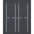 Sliding Closet Double Bi-fold Doors | Veregio 7288 White Silk with Frosted Glass | Sturdy Tracks Moldings Trims Hardware Set | Wood Solid Bedroom Wardrobe Doors  Antracite