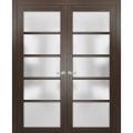 Solid French Double Doors Frosted Glass | Quadro 4002 Ginger Ash | Wood Solid Panel Frame Trims | Closet Bedroom Sturdy Doors -72" x 80" (2* 36x80) Chocolate Ash