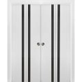 Sliding Closet Double Bi-fold Doors | Planum 0040 Ginger Ash with Black Glass | Sturdy Tracks Moldings Trims Hardware Set | Wood Solid Bedroom Wardrobe Doors  White