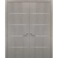 French Double Interior Doors with Hardware | Planum 0020 Grey Oak | Panel Frame Trims | Bathroom Bedroom Interior Sturdy Door Grey Oak