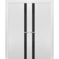 Solid French Double Doors | Planum 0040 Grey Oak with Black Glass | Wood Solid Panel Frame Trims | Closet Bedroom Sturdy Doors -56" x 84" (2* 28x84) White