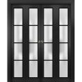 Sliding Closet Double Bi-fold Doors | Planum 2132 Matte Black with Frosted Glass and Aluminum Strips | Sturdy Tracks Moldings Trims Hardware Set | Wood Solid Bedroom Wardrobe Doors Black Matte