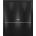 Sliding Closet Double Bi-fold Doors | Planum 0110 Matte Black and Aluminum Strips | Sturdy Tracks Moldings Trims Hardware Set | Wood Solid Bedroom Wardrobe Doors Black Matte