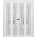Sliding Closet Double Bi-fold Doors | Felicia 3312 White Silk with Frosted Glass | Sturdy Tracks Moldings Trims Hardware Set | Wood Solid Bedroom Wardrobe Doors  White