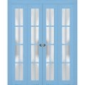 Sliding Closet Double Bi-fold Doors | Veregio 7412 Matte Grey with Frosted Glass | Sturdy Tracks Moldings Trims Hardware Set | Wood Solid Bedroom Wardrobe Doors  Aquamarine