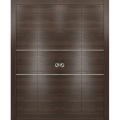 Sliding Closet Double Bi-fold Doors | Planum 0110 Matte Black and Aluminum Strips | Sturdy Tracks Moldings Trims Hardware Set | Wood Solid Bedroom Wardrobe Doors Chocolate Ash