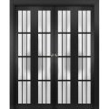 Sliding Closet Double Bi-fold Doors | Felicia 3312 White Silk with Frosted Glass | Sturdy Tracks Moldings Trims Hardware Set | Wood Solid Bedroom Wardrobe Doors  Black Matte