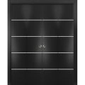 Sliding Closet Double Bi-fold Doors | Planum 0210 Matte Black and Aluminum Strips | Sturdy Tracks Moldings Trims Hardware Set | Wood Solid Bedroom Wardrobe Doors Black Matte
