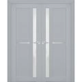 Interior Solid French Double Doors | Veregio 7288 Light Grey Oak with Frosted Glass | Wood Solid Panel Frame Trims | Closet Bedroom Sturdy Doors  Matte Grey