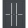 Interior Solid French Double Doors | Veregio 7288 Light Grey Oak with Frosted Glass | Wood Solid Panel Frame Trims | Closet Bedroom Sturdy Doors  Antracite