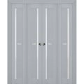 Sliding Closet Double Bi-fold Doors | Veregio 7288 White Silk with Frosted Glass | Sturdy Tracks Moldings Trims Hardware Set | Wood Solid Bedroom Wardrobe Doors  Matte Grey