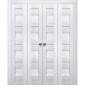 Sliding Closet Double Bi-fold Doors | Veregio 7455 Antracite with Frosted Glass | Sturdy Tracks Moldings Trims Hardware Set | Wood Solid Bedroom Wardrobe Doors  White
