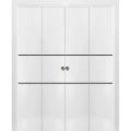 Sliding Closet Double Bi-fold Doors | Planum 0014 Oak and Aluminum Strips | Sturdy Tracks Moldings Trims Hardware Set | Wood Solid Bedroom Wardrobe Doors White