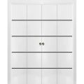 Sliding Closet Double Bi-fold Doors | Planum 0015 Walnut and Aluminum Strips | Sturdy Tracks Moldings Trims Hardware Set | Wood Solid Bedroom Wardrobe Doors White