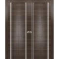 Sliding Closet Double Bi-fold Doors | Planum 0310 Ginger Ash and Aluminum Strips | Sturdy Tracks Moldings Trims Hardware Set | Wood Solid Bedroom Wardrobe Doors Chocolate Ash