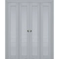 Sliding Closet Double Bi-fold Doors | Veregio 7411 White Silk | Sturdy Tracks Moldings Trims Hardware Set | Wood Solid Bedroom Wardrobe Doors  Matte Grey