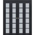Sliding Closet Double Bi-fold Doors | Veregio 7602 Matte Grey with Frosted Glass | Sturdy Tracks Moldings Trims Hardware Set | Wood Solid Bedroom Wardrobe Doors  Antracite