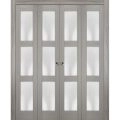 Sliding Closet Double Bi-fold Doors | Lucia 2552 Oak with Frosted Glass | Sturdy Tracks Moldings Trims Hardware Set | Wood Solid Bedroom Wardrobe Doors  Ginger Ash