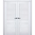 Interior Solid French Double Doors | Veregio 7411 Matte Grey | Wood Solid Panel Frame Trims | Closet Bedroom Sturdy Doors  White