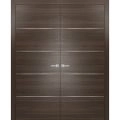 French Double Interior Doors with Hardware | Planum 0020 Grey Oak | Panel Frame Trims | Bathroom Bedroom Interior Sturdy Door Chocolate Ash