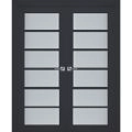 Interior Solid French Double Doors | Veregio 7602 Antracite with Frosted Glass | Wood Solid Panel Frame Trims | Closet Bedroom Sturdy Doors  Antracite