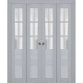 Sliding Closet Double Bi-fold Doors | Veregio 7339 Antracite with Frosted Glass | Sturdy Tracks Moldings Trims Hardware Set | Wood Solid Bedroom Wardrobe Doors  Matte Grey