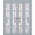 Sliding Closet Double Bi-fold Doors | Veregio 7412 Matte Grey with Frosted Glass | Sturdy Tracks Moldings Trims Hardware Set | Wood Solid Bedroom Wardrobe Doors  Matte Grey