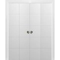 Sliding Closet Double Bi-fold Doors | Planum 0770 Painted White Matte | Sturdy Tracks Moldings Trims Hardware Set | Wood Solid Bedroom Wardrobe Doors  Painted White