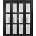 Sliding Closet Double Bi-fold Doors | Lucia 2552 Oak with Frosted Glass | Sturdy Tracks Moldings Trims Hardware Set | Wood Solid Bedroom Wardrobe Doors  Black Matte