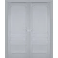 Interior Solid French Double Doors | Veregio 7411 Matte Grey | Wood Solid Panel Frame Trims | Closet Bedroom Sturdy Doors  Matte Grey