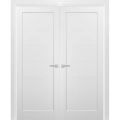 French Double Panel Doors with Hardware | Quadro 4115 White Silk | Panel Frame Trims | Bathroom Bedroom Interior Sturdy Door White