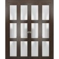 Sliding Closet Double Bi-fold Doors | Lucia 2552 Oak with Frosted Glass | Sturdy Tracks Moldings Trims Hardware Set | Wood Solid Bedroom Wardrobe Doors  Chocolate Ash