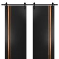 Sturdy Double Barn Door with Hardware | Planum 1010 Chocolate Ash and Aluminum Strips | 13FT Rail Hangers Heavy Set | Modern Solid Panel Interior Doors-84" x 96" (2* 42x96) Black Matte