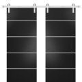 Sturdy Double Barn Door with Hardware | Planum 0210 Matte Black and Aluminum Strips | Silver 13FT Rail Hangers Heavy Set | Modern Solid Panel Interior Doors Black Matte
