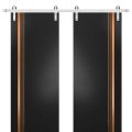 Sturdy Double Barn Door with Hardware | Planum 1010 Chocolate Ash and Aluminum Strips | Silver 13FT Rail Hangers Heavy Set | Modern Solid Panel Interior Doors Black Matte