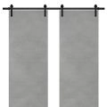 Sturdy Double Barn Door with | Planum 0010 Concrete | Top Mount 13FT Rail Hangers Heavy Set | Solid Panel Interior Doors Concrete