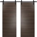 Sturdy Double Barn Door with | Planum 0010 Concrete | Top Mount 13FT Rail Hangers Heavy Set | Solid Panel Interior Doors Chocolate Ash
