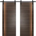 Sturdy Double Barn Door with Hardware | Planum 1010 Chocolate Ash and Aluminum Strips | 13FT Rail Hangers Heavy Set | Modern Solid Panel Interior Doors-84" x 96" (2* 42x96) Chocolate Ash