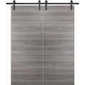 Sturdy Double Barn Door with | Planum 0010 Concrete | Top Mount 13FT Rail Hangers Heavy Set | Solid Panel Interior Doors Ginger Ash