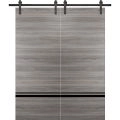 Sturdy Double Barn Door with Hardware | Planum 0012 White Silk and Aluminum Strips | 13FT Rail Hangers Heavy Set | Modern Solid Panel Interior Doors Ginger Ash
