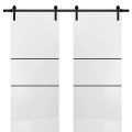 Sliding Double Barn Doors with Hardware | Planum 0014 Walnut and Aluminum Strips | 13FT Rail Hangers Sturdy Set | Modern Solid Panel Interior Hall Bedroom Bathroom Door-60" x 80" (2* 30x80) White