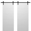 Sliding Double Barn Doors with Hardware | Planum 0770 Painted White Matte | 13FT Rail Hangers Sturdy Set | Modern Solid Panel Interior Hall Bedroom Bathroom Door Painted White