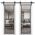 Sturdy Double Barn Door with Clear Glass | Lucia 2466 Matte Black and Aluminum Strips | 13FT Rail Hangers Heavy Set | Solid Panel Interior Doors-48" x 80" (2* 24x80) White