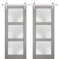Sturdy Double Barn Door | Lucia 2552 Chocolate Ash with Frosted Glass | Silver 13FT Rail Hangers Heavy Set | Solid Panel Interior Doors Ginger Ash
