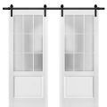 Sturdy Double Barn Door with | Felicia 3309 White Silk with Frosted Glass | 13FT Rail Hangers Heavy Set | Solid Panel Interior Doors White