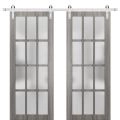 Sturdy Double Barn Door with Clear Frosted 12 lites with Frosted Glass | Felicia 3312 Matte White | 13FT Rail Hangers Heavy Set | Solid Panel Interior Doors Ginger Ash