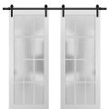 Sturdy Double Barn Door with Frosted Glass 12 Lites | Felicia 3312 Matte White | 13FT Rail Hangers Heavy Set | Solid Panel Interior Doors-72" x 80" (2* 36x80) White