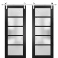 Sturdy Double Barn Door with Frosted Glass | Quadro 4002 Ginger Ash | 13FT Rail Hangers Heavy Set | Solid Panel Interior Doors-60" x 84" (2* 30x84) Black Matte